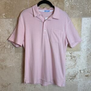 J.McLaughlin Men's Small Pink White Stripe Polo Shirt Resort Preppy Golf NWT